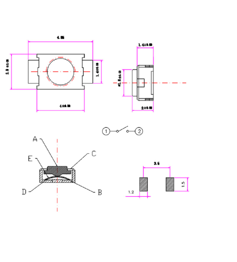 3*4轻触开关 小龟两脚贴片微动开关 微型多色硅胶圆头按键开关 TP08