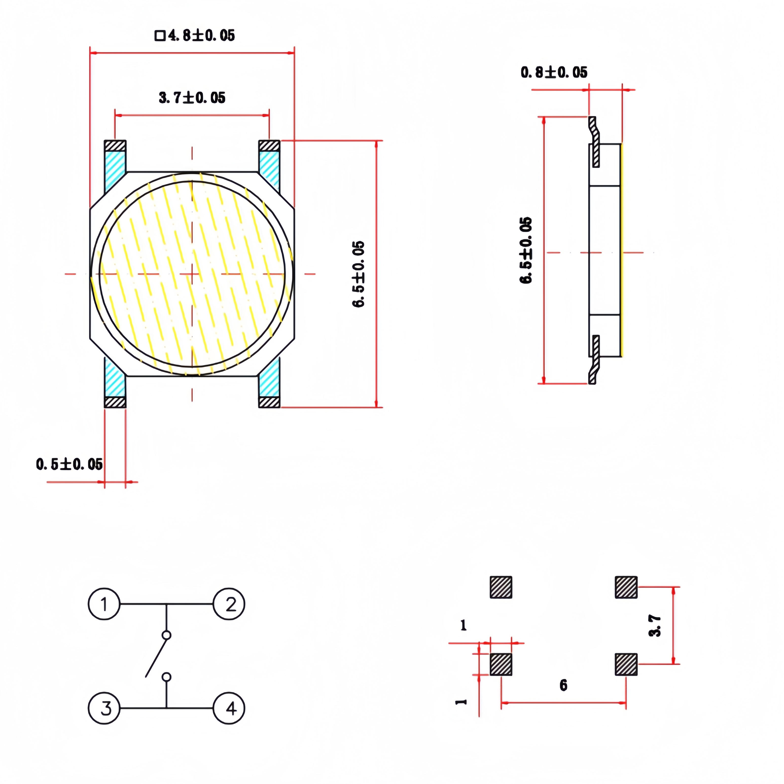 4*4*0.8贴膜锅仔片按键开关厂家 5*5*0.8四脚贴片薄膜轻触开关 TP15