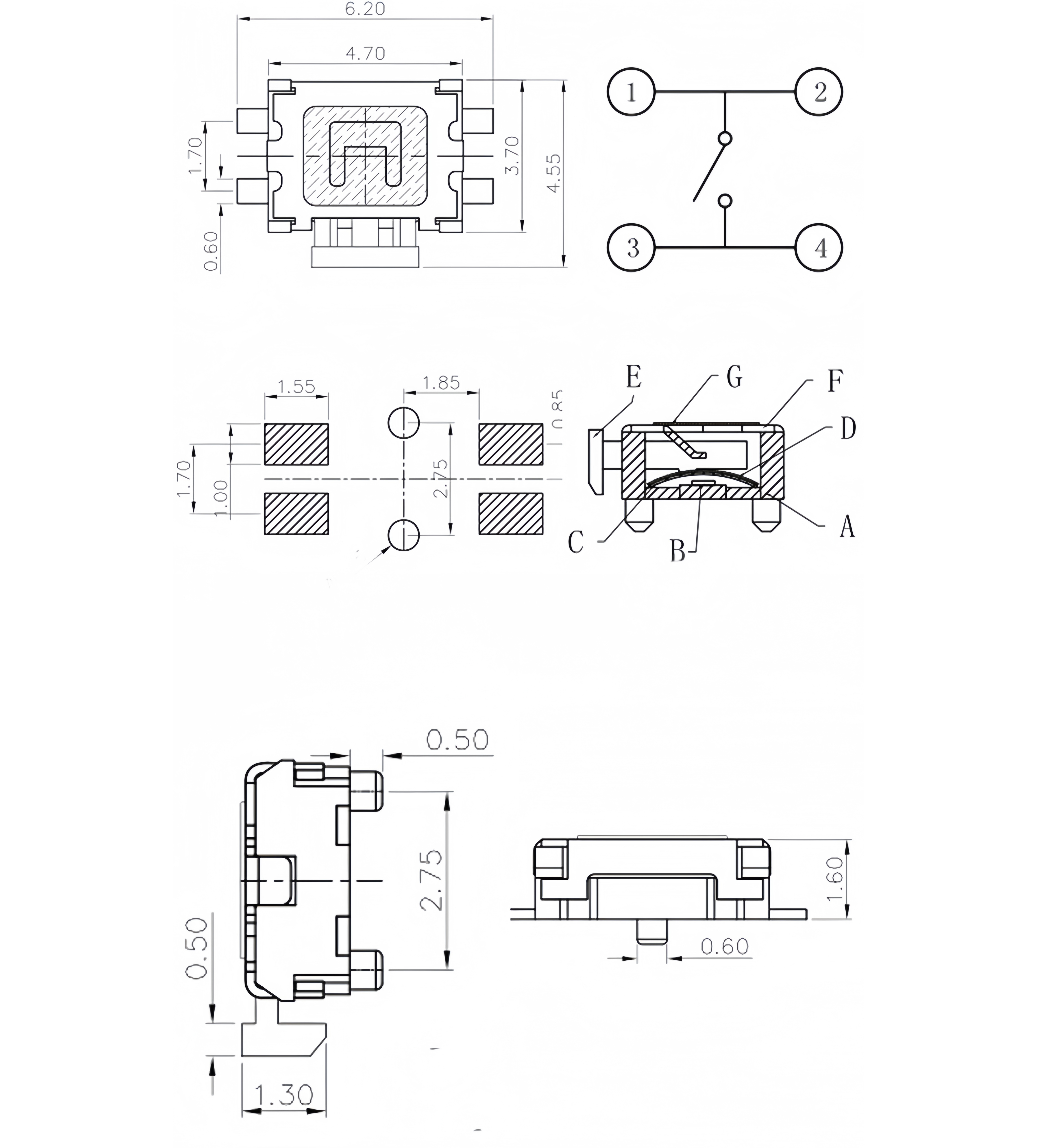Four foot side press patch touch switch turtle button film waterproof and dustproof tape pillar touch button switch TP13
