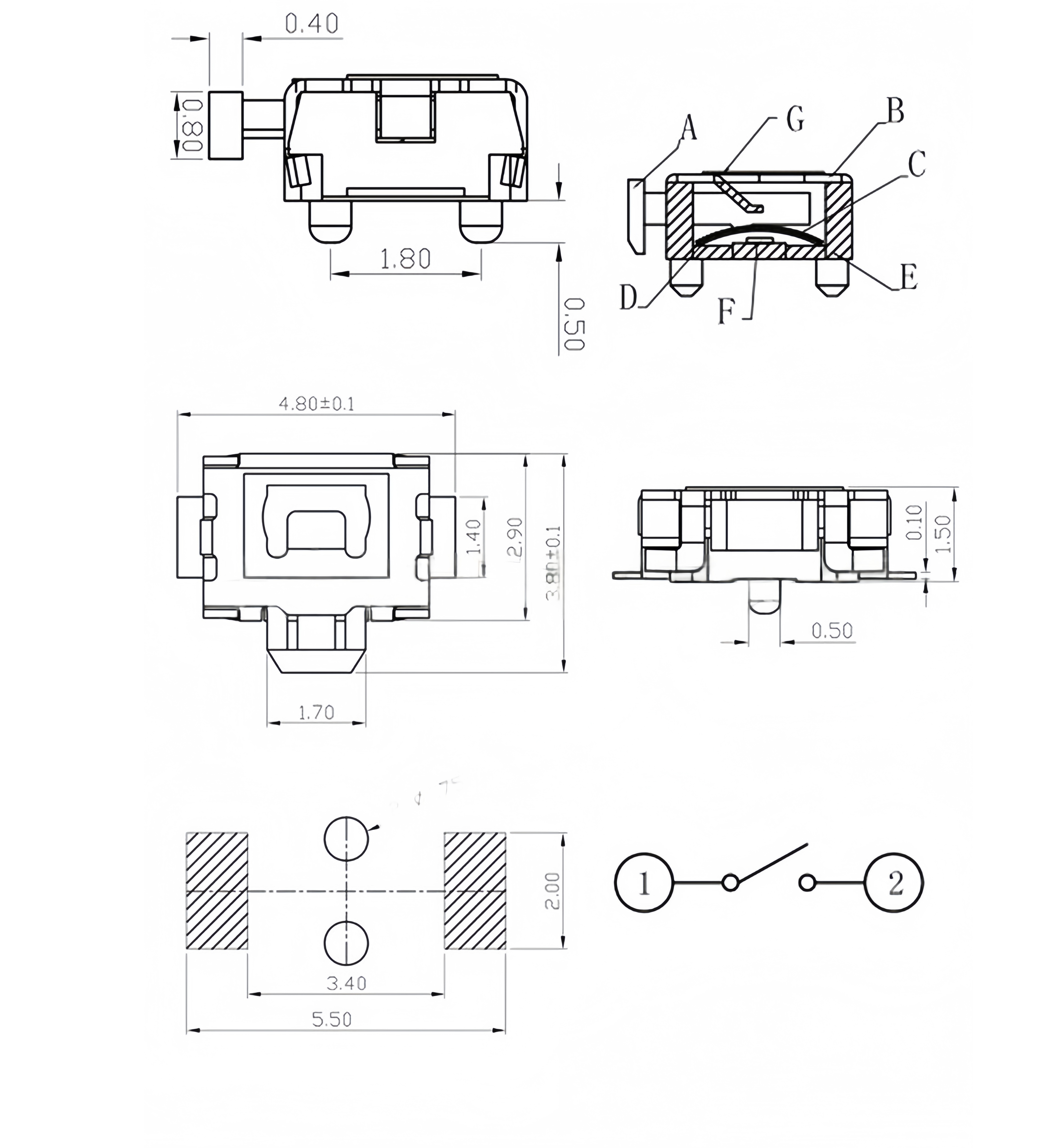 Four foot side press patch touch switch turtle button film waterproof and dustproof tape pillar touch button switch TP13