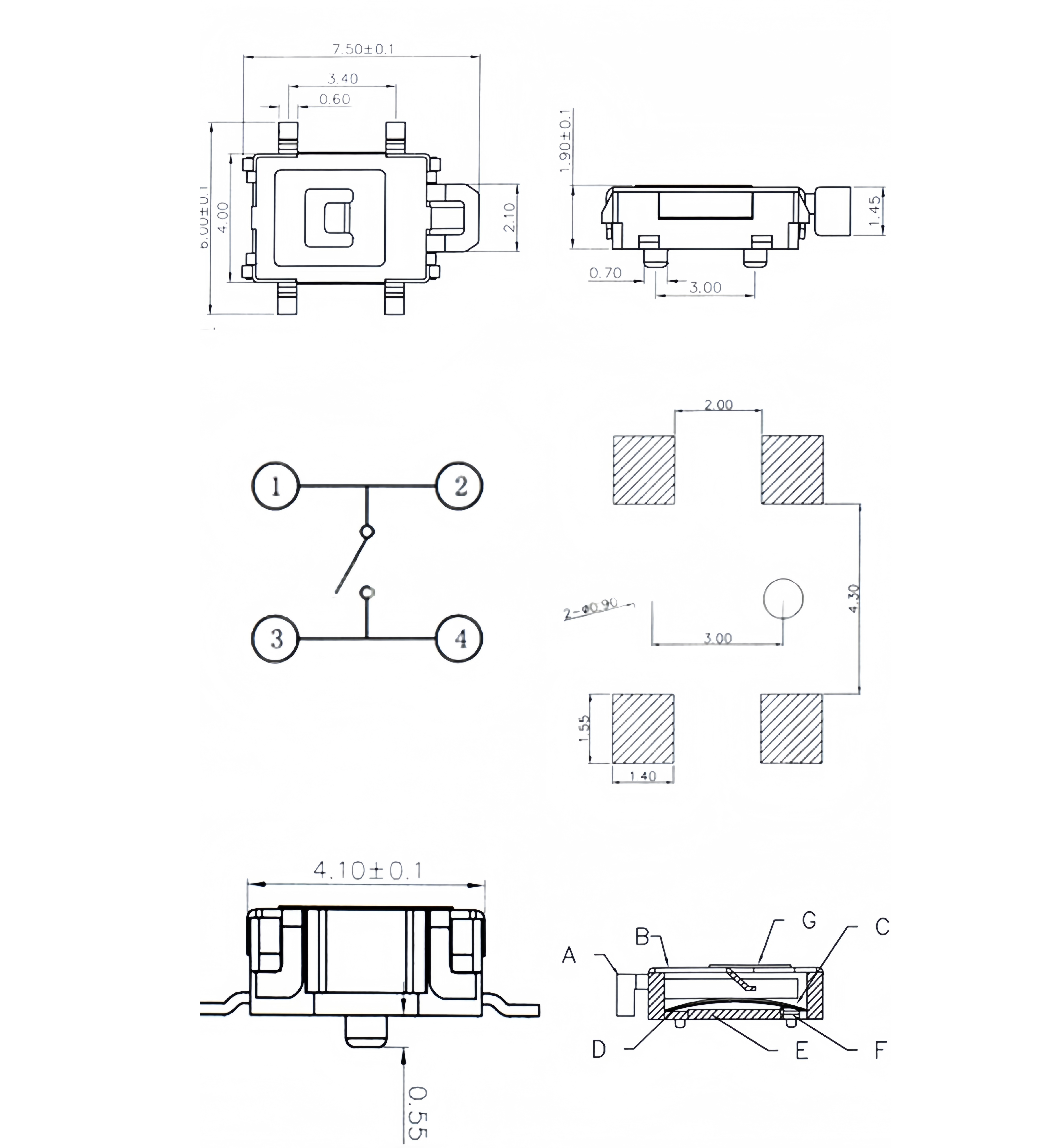 Four foot side press patch touch switch turtle button film waterproof and dustproof tape pillar touch button switch TP13